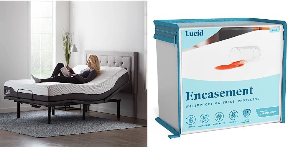 LUCID L600 Adjustable Bed Base Frame Bluetooth & Encasement Mattress