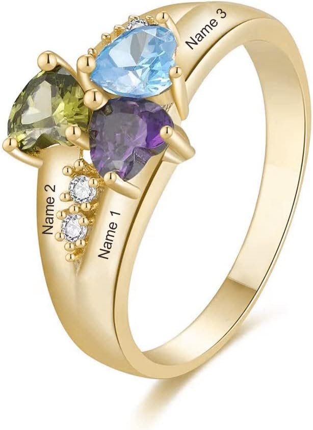 10k 14k 18k Solid Gold Personalized Mothers Rings with 1-6 CZ Birthstone Customized Gold Name Rings for Mom Jewelry Gifts for Mothers Day Birthday