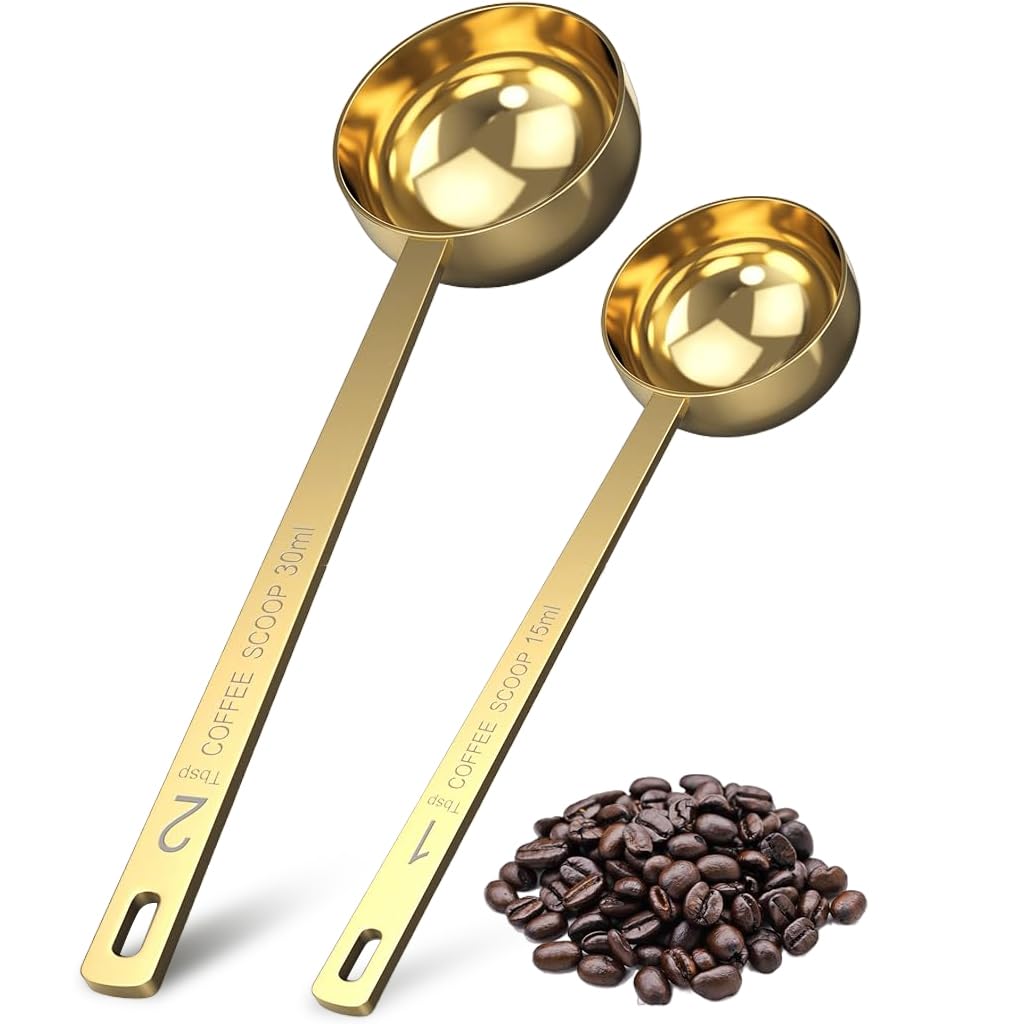Supvox® Spoon Set for Kitchen 2Pcs Coffee Bean Scoops, 15ml/30ml Ground Measuring Spoons Set 6.1'' Long Handle Coffee Bean Spoons Stainless Steel Coffee Bean Scoops Kitchen Measure Spoons