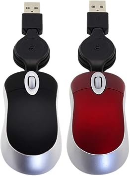 elec Space 2-Pack Mini Travel Optical Mouse - Small Pocket Mouse for Laptop & Computer Black+Red
