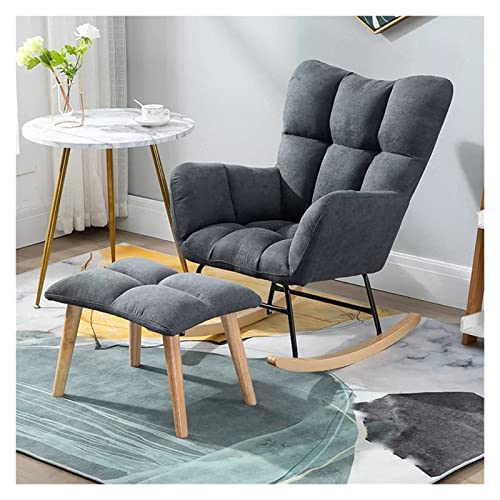 BWCKMTSC ALEjon Silla Mecedora tapizada de Terciopelo Gris con otomana - Elegante Silla de guardería con Respaldo Alto y reposabrazos