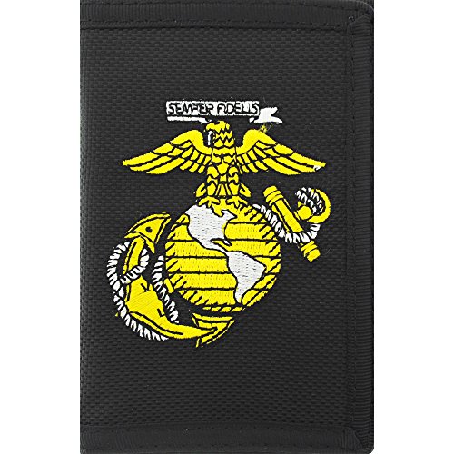 US Marines Semper Fidelis EGA Eagle Globe Anchor Trifold Wallet Black Gold USMC