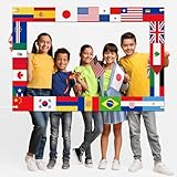 Fabric International Flag Photo Prop World Flags Photo Booth Frame International Welcome Photography Backdrop Around The World Background for Country Sports Events Party Favors Decor 62 x 42Inch