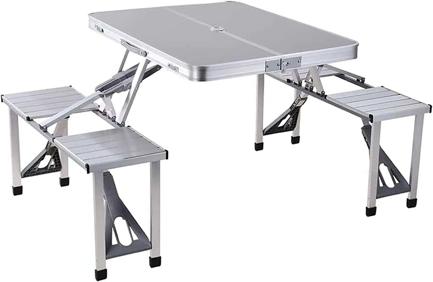 DEEP SLEEP EVERY NIGHT Aluminum Folding Camping Picnic Table With 4 Seats Portable Set Outdoor Garden - NU-30682, Silver