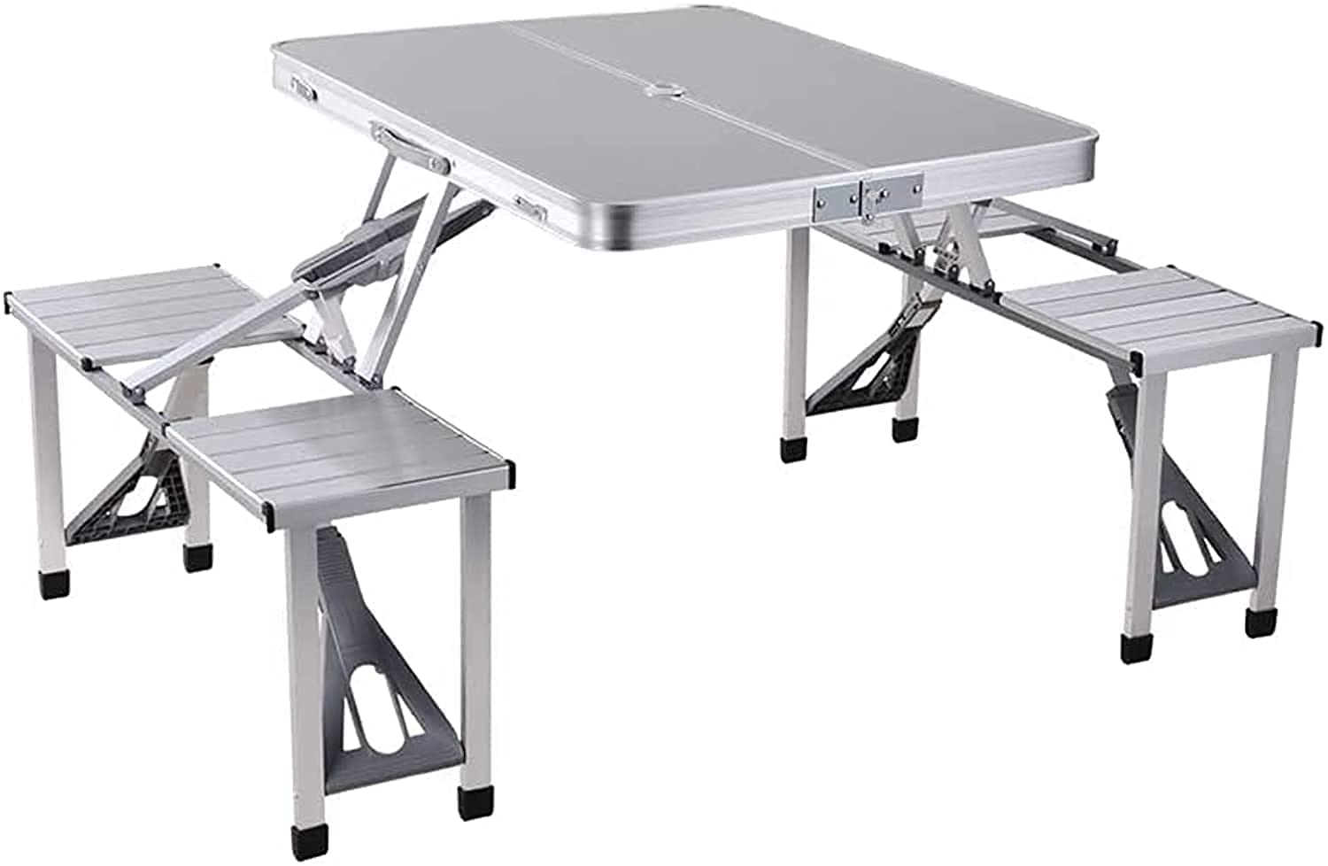 DEEP SLEEP EVERY NIGHT Aluminum Folding Camping Picnic Table With 4 Seats Portable Set Outdoor Garden - NU-30682, Silver