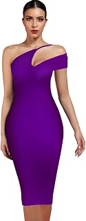 UONBOX Women's Cut Out One Shoulder Sleeveless Split Club Party Fashion Bandage Dress