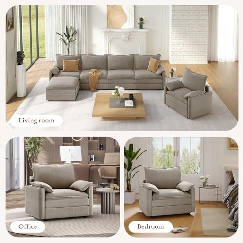 Image of Vesgantti 40 inch Single Seat Sofa, Comfy Cloud Couch Deep Seat Upholstered Couch Chenille Modern Sofa with Armrest Pillow, Easy Assembly for Living Room, Bedroom and Apartment, Light Brown