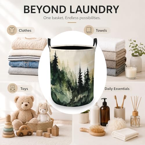 Image of Misty Forest Laundry Basket Oxford Cloth Laundry Hamper With Handle Foldable Portable Clothes Storage Basket Storage Bag For Laundry Room /Bathroom /Bedroom /Dormitory 20.8 inchx16 inch