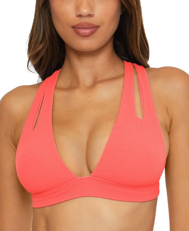 BECCA Women's Pucker Up Tear Drop Bikini Top (Coral Crush, Medium)