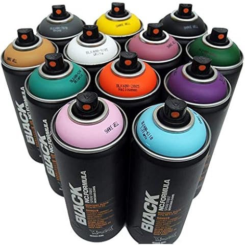 Montana Black 400ml Complementary Colors Set of 12 Graffiti Street Art Mural Spray Paint Cover