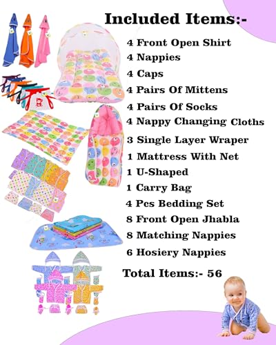 Image of Toddylon 56 in 1 New Born Baby Products All | Gift Packs | Maternity Kit | Baby Clothes | Baby Bedding Set | Essentials Items | Baby Shower | Combo Pack | Infants (Multicolor, 0-6 Months)