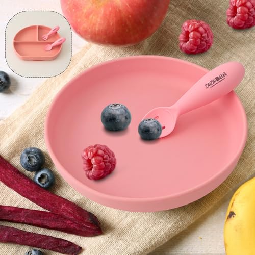 Image of Baby Weaning Spoon & Fork Set, Chewable Silicone Utensils for Training Infants, Baby Led Self Feeding, 6 M+| Gum Friendly, BPA Free, Dishwasher Safe, Unbreakable, 1 Pair, Light Pink