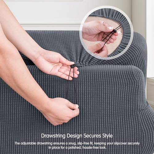 CHUN YI 5 Piece Loveseat Covers Couch Covers for 2 Cushion Couch, Stretch Sofa Slipcovers with Separate Backrest and Cushion Covers, Anti-Slip Washable Furniture Protector for Dogs Pets (Medium, Grey) - Image 4
