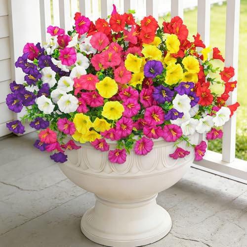 Besteek 24 Bundles Artificial Morning Glory Flowers for Outdoors, Mixed