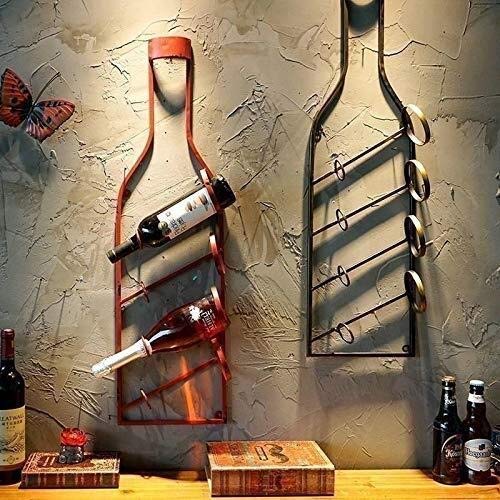 Soporte para 4 botellas de vino en madera y hierro rojo miniatura 5