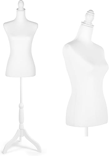 HOMBOUR Forma de vestido de torso de maniquí femenino, cuerpo de maniquí de costura, maniquí de altura ajustable con soporte para modista de