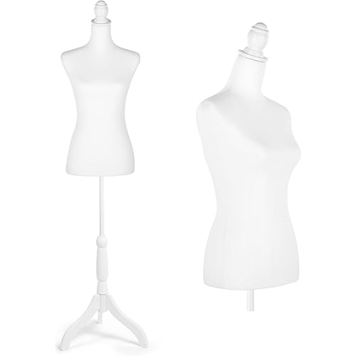 HOMBOUR Female Mannequin Torso Dress Form, Sewing Mannequin Body, Height Adjustable Mannequin with Stand for Display Dressmaker, White