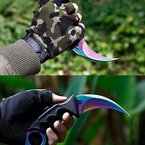 Ldiwee Karambit Knife, Cs-Go Game Knife Fixed Blade Knife, Stainless Steel Knife With Sheath And Cord For Camping Hunting Hiking Adventure Collection - Rainbow And Black #TOP5