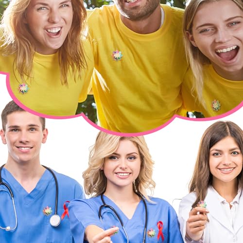 Riceshoot 70 Pcs Breast Cancer Awareness Lapel Pin Bulk All Cancer Pink Ribbon Hope Button Brooch Gift for Women Cloth Backpack Hat4