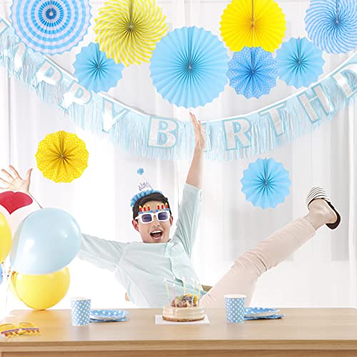 Image of LRCXL 12PCS Party Hanging Paper Fans Set, Fiesta Round Pattern Paper Garlands Decoration Party Supplies for New Year Baby Shower Birthday Wedding Graduation Events Accessories(Sky blue)