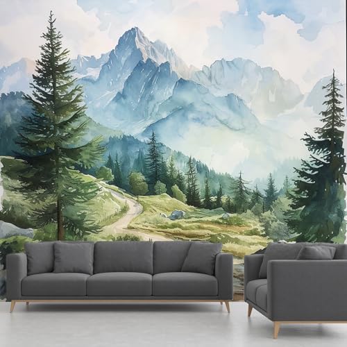 MazoAzuria Misty Mountain Wall Mural, Forest Landscape Mural Silk ...