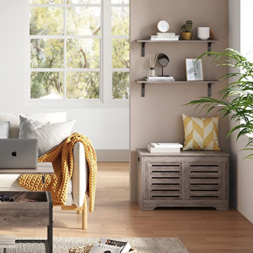 Dinzi Lvj Storage Chest, Wooden Storage Bench Organizer With 2 Safety Hinges, Flip-Top Entryway Shoe Bench, Good Ventilation, Retro Storage Bench For Living Room, Bedroom, Easy Assembly, Greige #TOP5