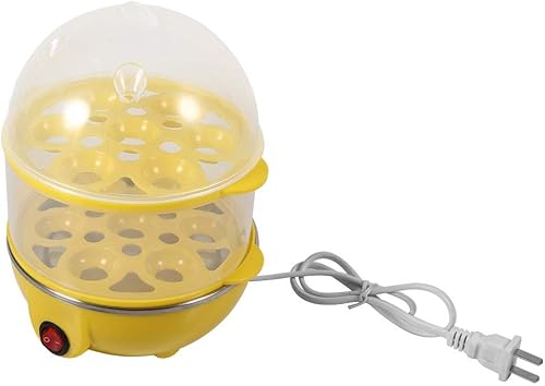 Miniatura 8 de Cocedor de huevos, 2 colores, 220 V, multifuncional, de doble capa, para huevos, caldera, vaporizador, uso de cocina en el hogar (amarillo)