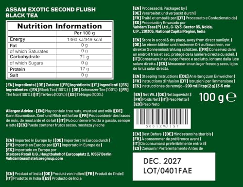 image for VAHDAM, Fresh Harvest Assam Tea Leaves with Golden Tips, 3.53oz (50 Cu