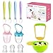 Food Feeder Baby Fresh Fruit Feeder (2 Pack) with 3 Different Sized Silicone Pacifiers, Mash and Serve Bowl with 4 Soft-Tip Silicone Baby Spoons, Perfect Baby First Stage Feeding Set by MICHEF