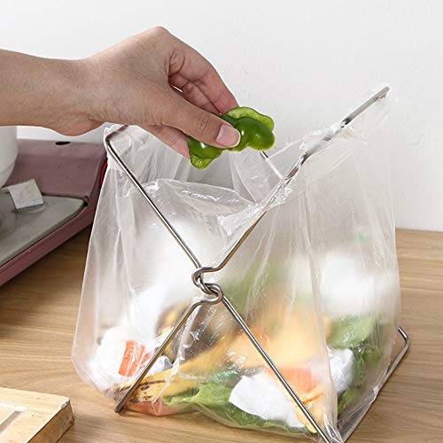Image of Kitchen Rack Stainless Steel Foldable Garbage Bag Rack Stand Trash Bag Rack Holder Kitchen Utensils
