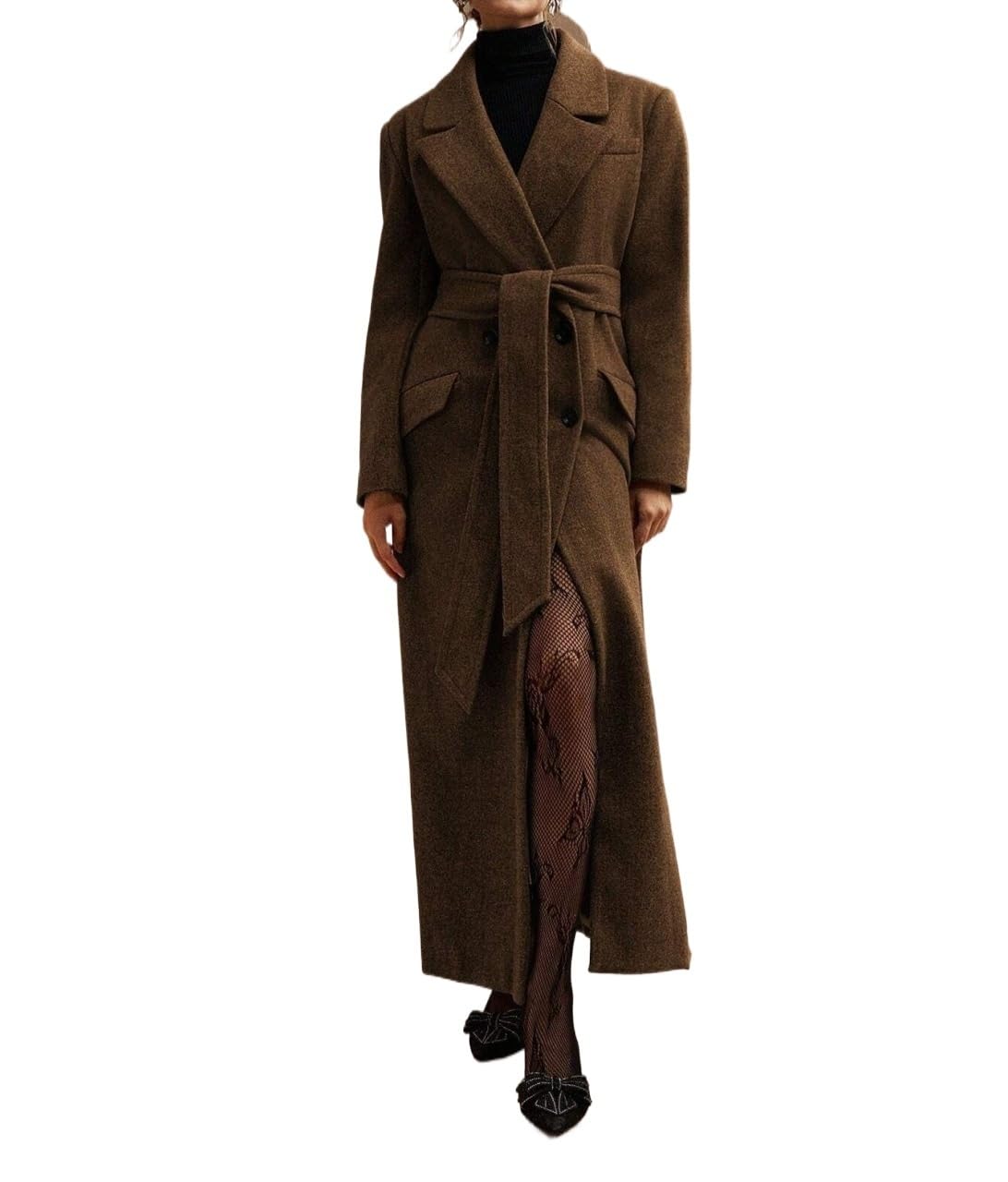 Womens Fashion Trench Outwear Mid-Length Tie-Waist Coat Jacket Coat
