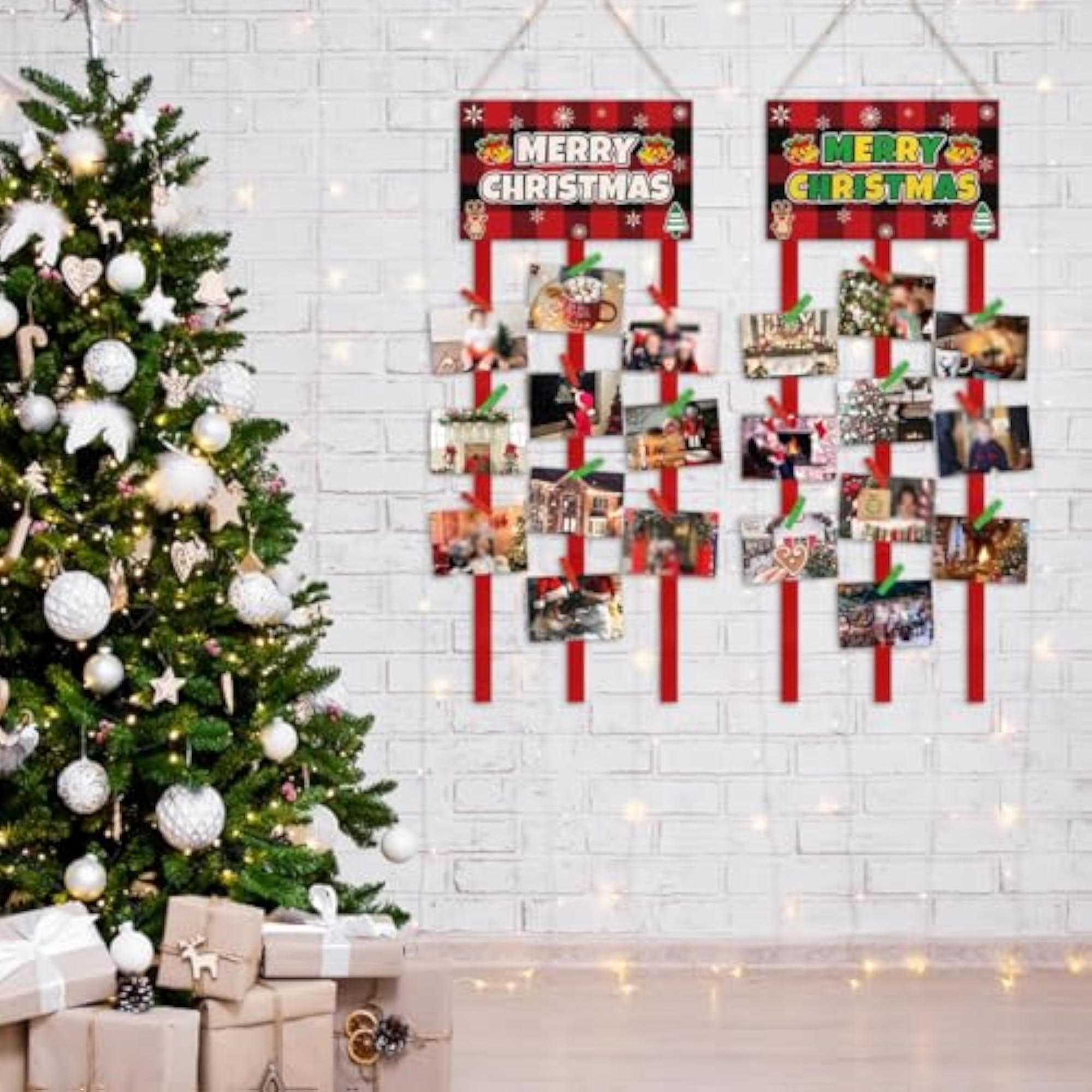 2X Christmas Card Holder with 40 Photo Clips for Decoration