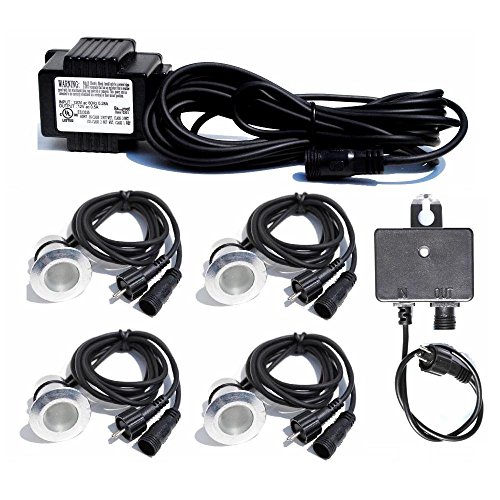 Custom Install Parts 4 Pack White LED Light Deck Landscape Garden Lighting Kit with Transformer and Outdoor Photocell Dusk to Dawn Automatic Sensor