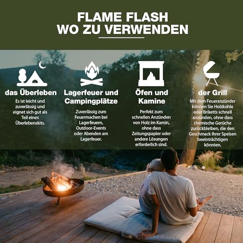 SWISSINNO Flame Flash Natur-Anzündhölzer, die natürliche + umweltfreundliche Anzündhilfe für Öfen, Grills, Kamine, Lagerfeuer, 500g