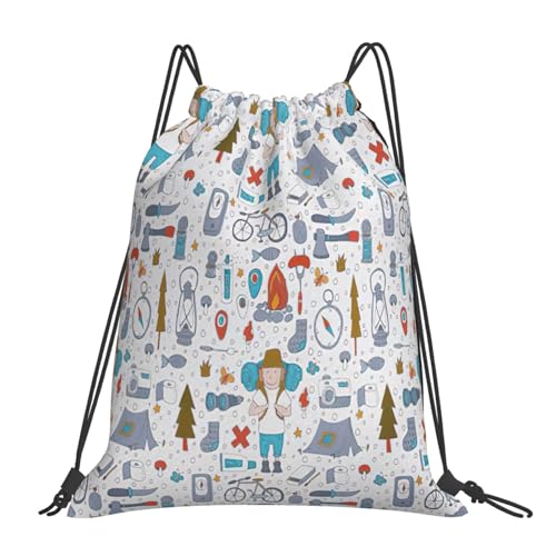 Nature Wildlands Activities Print Drawstring Bags Gym Bag - Lightweight Foldable - Sports, Travel, Yoga, Beach, Hiking, Picnics, Outdoor