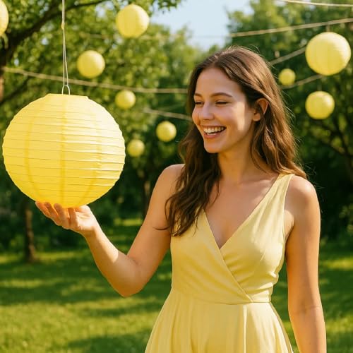 Image of Wanna Party 10 inch Yellow Round Paper Lanterns Decorative Hanging Chinese Japanese Paper Lanterns Lamp for Birthday Halloween Wedding Baby Bridal Shower Fall Home Decor Party Decoration