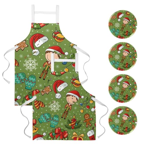 Lot de 2 tabliers de cuisine multicolores avec 4 broches pour le service