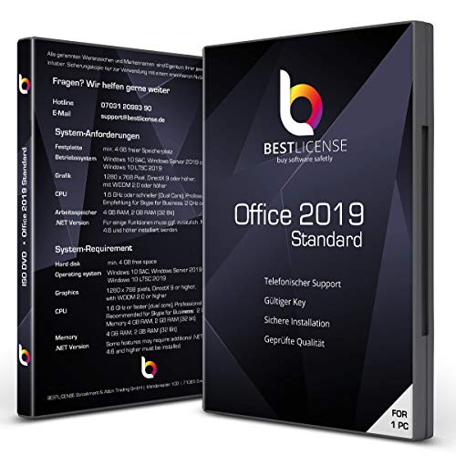 Preisvergleich Produktbild Office 2019 Standard - ISO DVD - 32 / 64bit - Aktivierungsschlüssel inkl. Unterlagen per E-Mail - Deutsch - Installationshotline