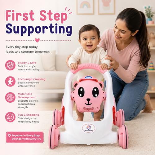 Image of Mommers Baby Walker Musical Push Support with Wheels & Handle | Cute Design Activity Walker for Toddlers | Balanced Wheels Walker | Indoor Play