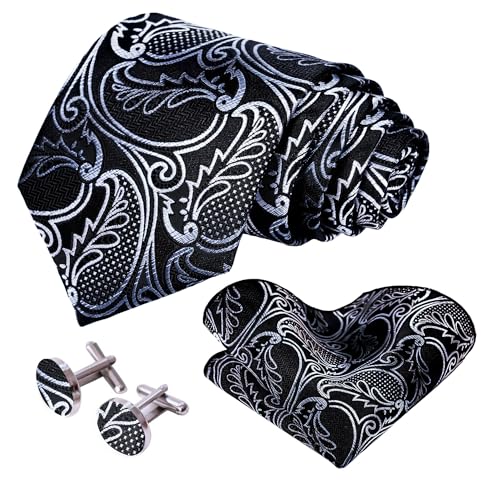 Image of 5PCS Tie and Pocket Square for Men, Silk Necktie and Handkerchief Cufflinks with Gold Ring and Lapel Pin Set