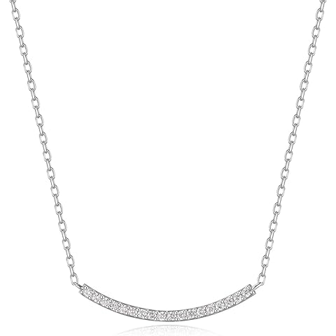 AGVANA Glow of Grace 0.22 Ct. Tw. Lab-Grown Diamond Smile Bar Pendant Necklace in Sterling Silver (D-E Color, VS Clarity) Fine Jewelry for Women Anniversary Birthday Gifts for Her, 16-18