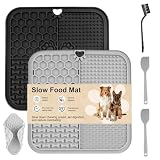 2 Alfombrillas para Lamer Perros y Gatos con Ventosas, 20x20cm Lickimat Perross, Alfombra Comedero Perro Gato, Alfombrilla para Comida de Perros Gatos Mascotas, Alfombrilla Comedero Perro + Espátula