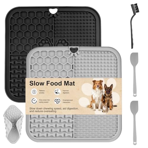 2 Alfombrillas para Lamer Perros y Gatos con Ventosas, 20x20cm Lickimat Perross, Alfombra Comedero Perro Gato, Alfombrilla para Comida de Perros Gatos Mascotas, Alfombrilla Comedero Perro + Espátula