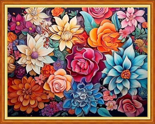 Image of Dooxvey Cross Stitch Kits for Adult Beginners - Full Range of Stamped Kits, Needlepoint & Embroidery Kits - 11CT Cross Stitch Patterns - Magic Flower 16x20 inch