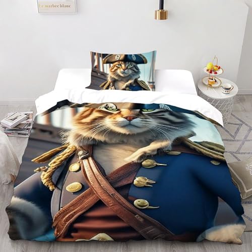 Housse de couette single chat pirate 135x200 microfibre pour lit enfant facile à laver - 2