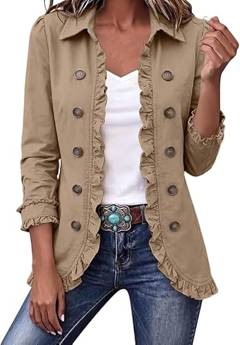 Women'S Open Front Jackets Ruffle Peplum Lapel Jacket Long Sleeve Outwear