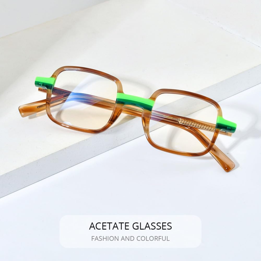 MUTYNE Montura de gafas de acetato multicolor para hombre, anteojos cuadrados retro, gafas para mujer
