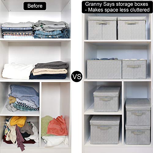 Granny Says Storage Bins Fabric, Shelf Baskets For Closet Organization, Stackable Boxes Storage Containers For Closet Wardrobe Cabinet Shelf Organizing, Gray/White, Medium, 3-Pack #TOP6
