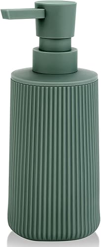 Dispensador de jabón pequeño para baño y cocina, dispensador de jabón de manos de plástico moderno estilo granja a rayas con bomba, verde mate