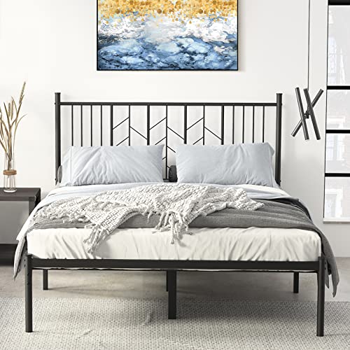 Rxicdeo Queen Bed Frame Metal Platform With Headboard, Bed Frame Queen Size No Box Spring Needed 13 Inches Under Bed Storage Space, Firm Support & Easy Set Up Modern Metal Bed Frame Queen, Black #TOP8
